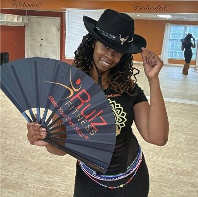 women-only fitness class, line dance
